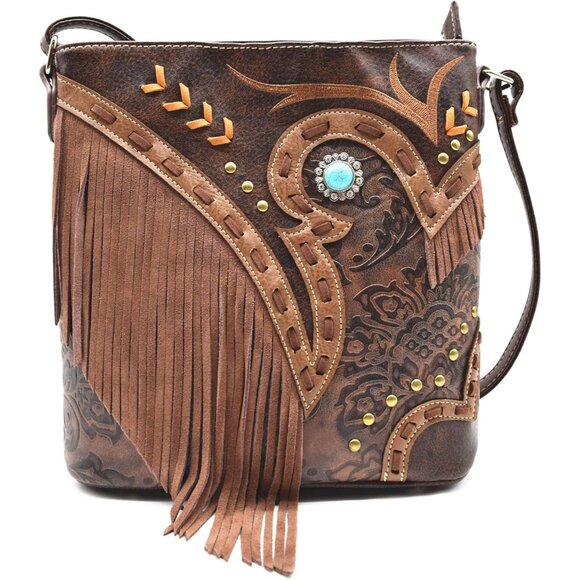 Stylish Western Cowgirl Crossbody Purse with Adjustable Strap - 10 in, Coffee - Picture 2 of 5